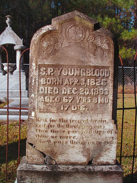 DSC01943.JPG - headstone of Spencer Pinckney Youngblood; Spencer was the son of Bartlett Youngblood and the half-brother of Andrew Jackson Youngblood