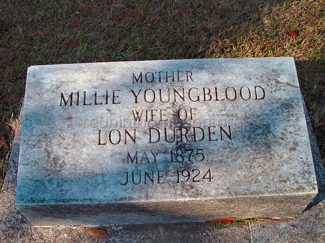 DSC01946.JPG - headstone of Millie Moselle Youngblood Durden, she was the daughter of Andrew Jackson Youngblood